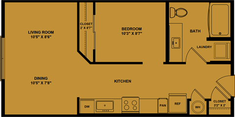 Floor plan for studio, 1 bath, 560 sqft